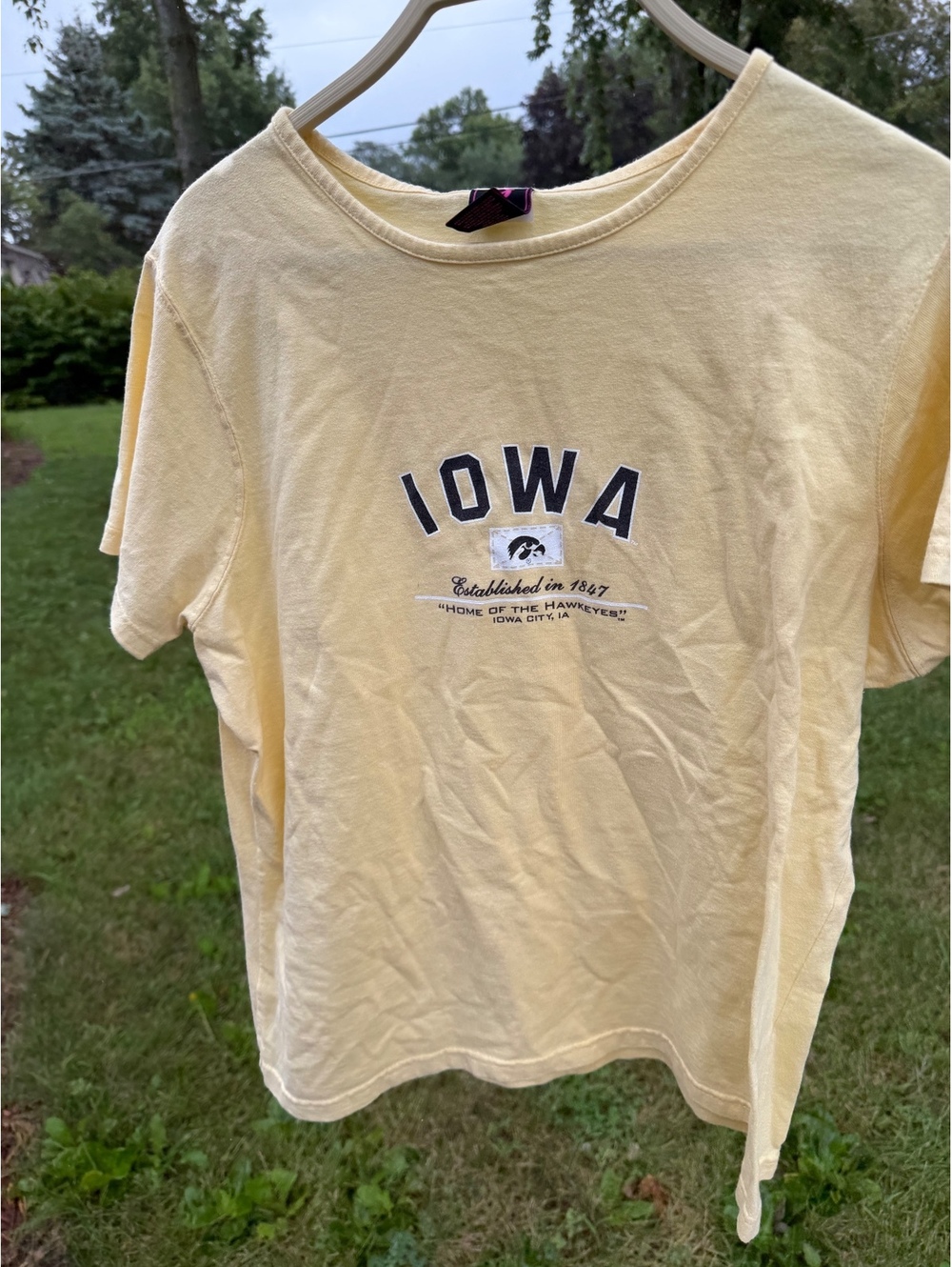 Vintage 90s University of Iowa Hawkeyes Butter Yellow Tailgating T shirt Large